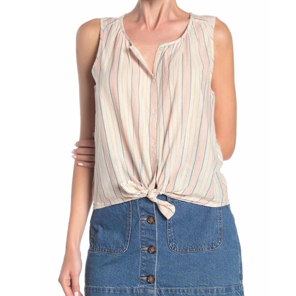 Lucky Brand striped cotton tie-front top NWT